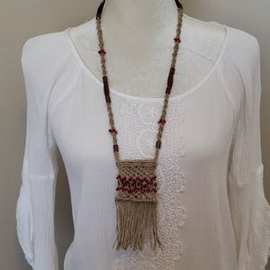Boho hemp pouch necklace